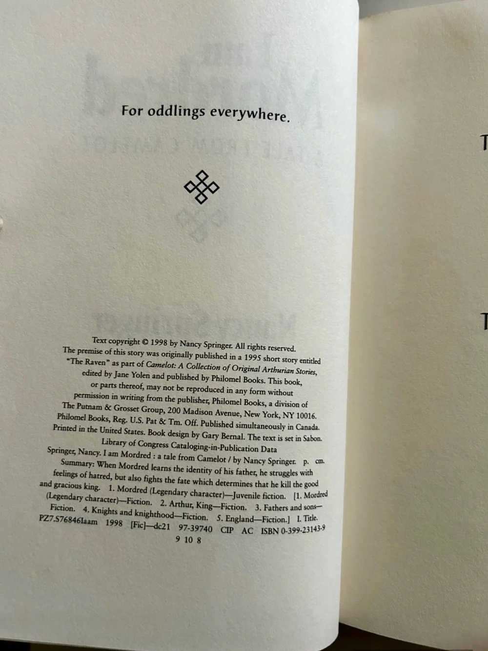 I Am Mordred: A Tale From Camelot – Nancy Springer (1998) Hardcover